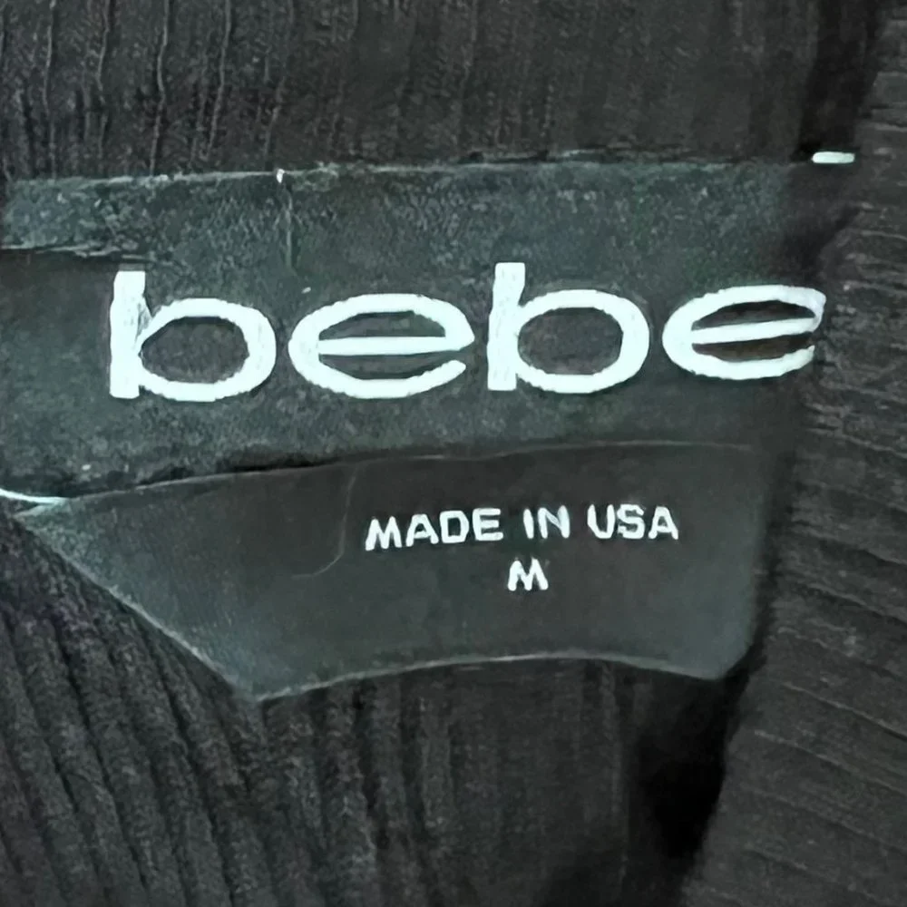 NWT Bebe Rhinestone Spell Out Dress Black Ribbed Size Medium - Picture 5 of 5